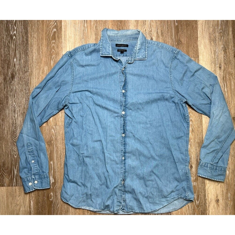 Banana Republic Grant Slim Blue Long Sleeve Polo Button Up